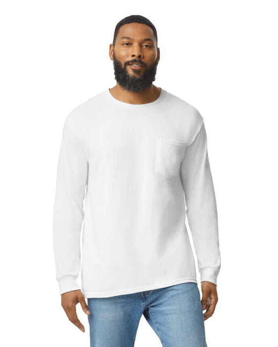 Gildan 2410 Ultra Cotton® Adult Long Sleeve T-Shirt with Pocket (White)