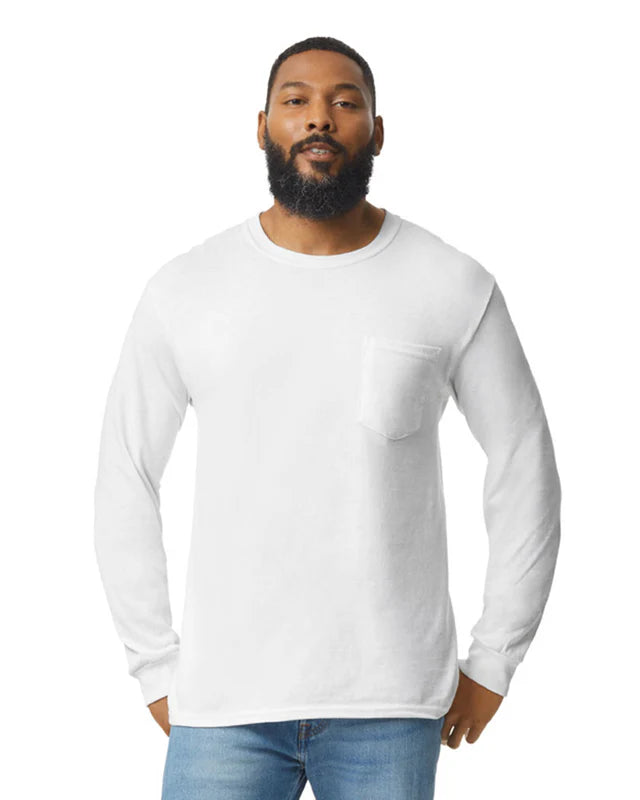 Gildan 2410 Ultra Cotton® Adult Long Sleeve T-Shirt with Pocket (White)