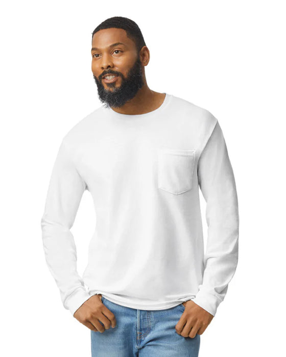 Gildan 2410 Ultra Cotton® Adult Long Sleeve T-Shirt with Pocket (White)