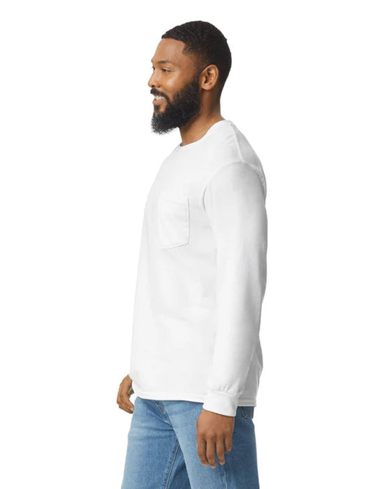 Gildan 2410 Ultra Cotton® Adult Long Sleeve T-Shirt with Pocket (White)