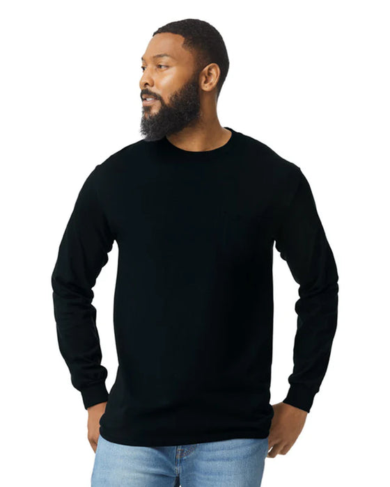 Gildan 2410 Ultra Cotton® Adult Long Sleeve T-Shirt with Pocket (Black)