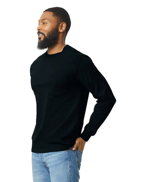 Gildan 2410 Ultra Cotton® Adult Long Sleeve T-Shirt with Pocket (Black)