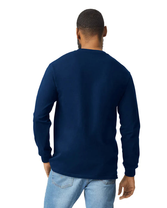 Gildan 2410 Ultra Cotton® Adult Long Sleeve T-Shirt with Pocket (Navy)