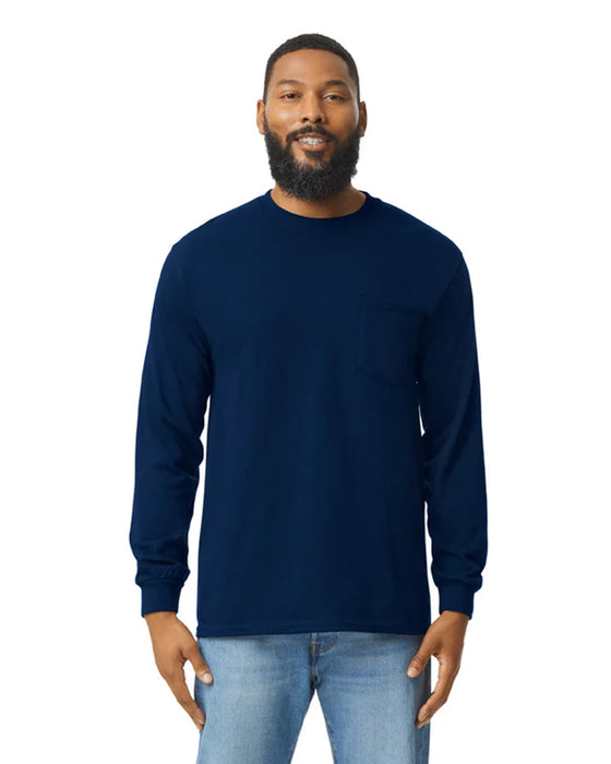 Gildan 2410 Ultra Cotton® Adult Long Sleeve T-Shirt with Pocket (Navy)