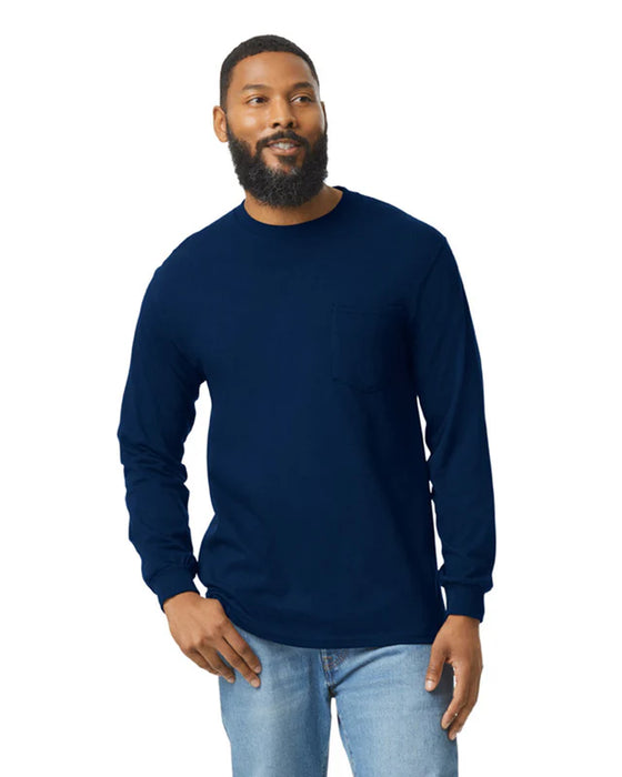 Gildan 2410 Ultra Cotton® Adult Long Sleeve T-Shirt with Pocket (Navy)