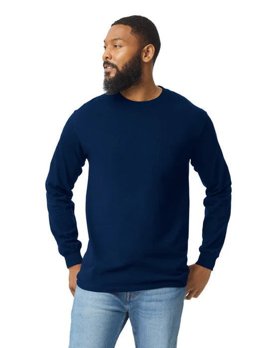 Gildan 2410 Ultra Cotton® Adult Long Sleeve T-Shirt with Pocket (Navy)