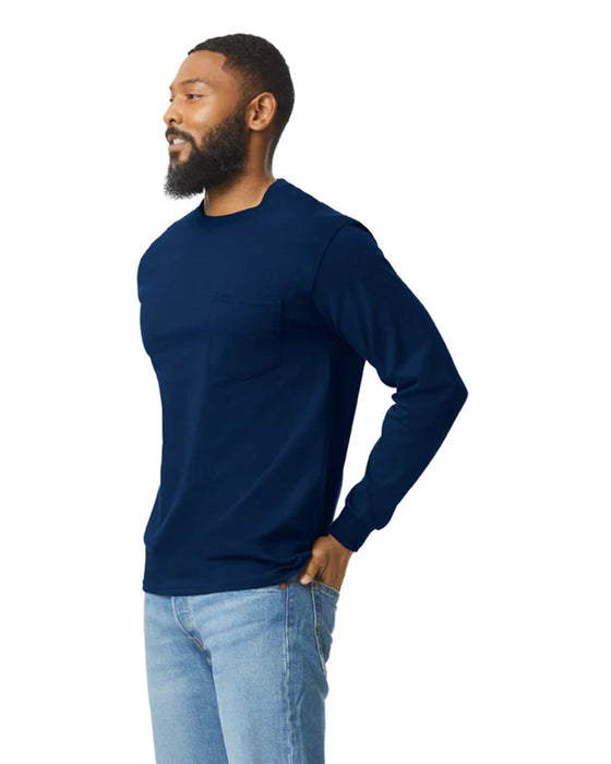 Gildan 2410 Ultra Cotton® Adult Long Sleeve T-Shirt with Pocket (Navy)