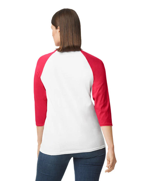 Gildan 5700 Heavy Cotton™ 3/4 Raglan Adult T-Shirt (White/trim Red)