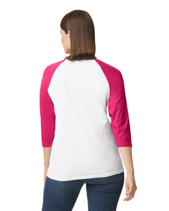Gildan 5700 Heavy Cotton™ 3/4 Raglan Adult T-Shirt (White/trim Heliconia)