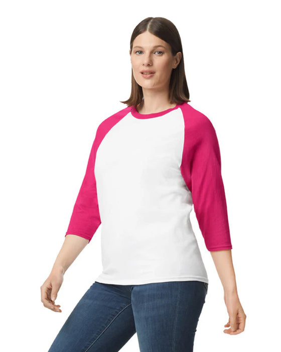 Gildan 5700 Heavy Cotton™ 3/4 Raglan Adult T-Shirt (White/trim Heliconia)