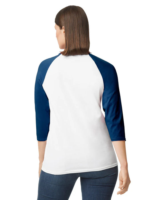 Gildan 5700 Heavy Cotton™ 3/4 Raglan Adult T-Shirt (White/trim Navy)