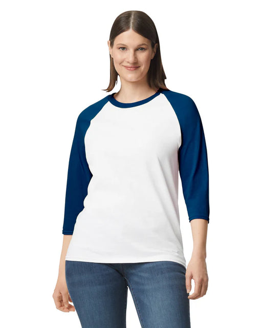 Gildan 5700 Heavy Cotton™ 3/4 Raglan Adult T-Shirt (White/trim Navy)