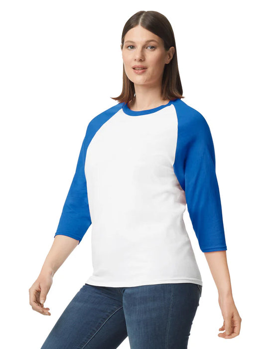 Gildan 5700 Heavy Cotton™ 3/4 Raglan Adult T-Shirt (WhiteTrim/Royal)