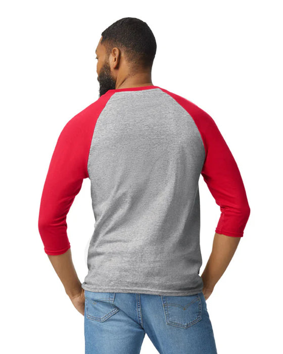 Gildan 5700 Heavy Cotton™ 3/4 Raglan Adult T-Shirt (Gray/trim Red)