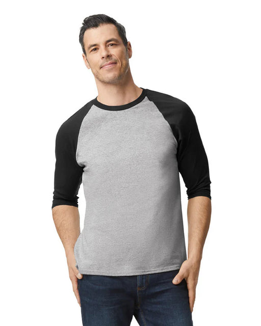 Gildan 5700 Heavy Cotton™ 3/4 Raglan Adult T-Shirt (Gray/trim Black)