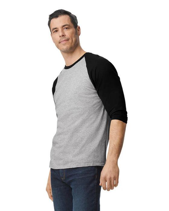 Gildan 5700 Heavy Cotton™ 3/4 Raglan Adult T-Shirt (Gray/trim Black)